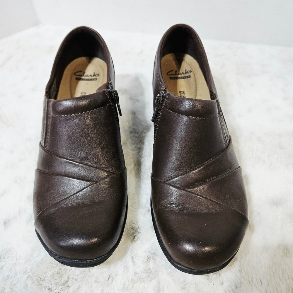 Clarks Brown Leather Wedge Loafers 8 Professional Comfort Classic Office Travel